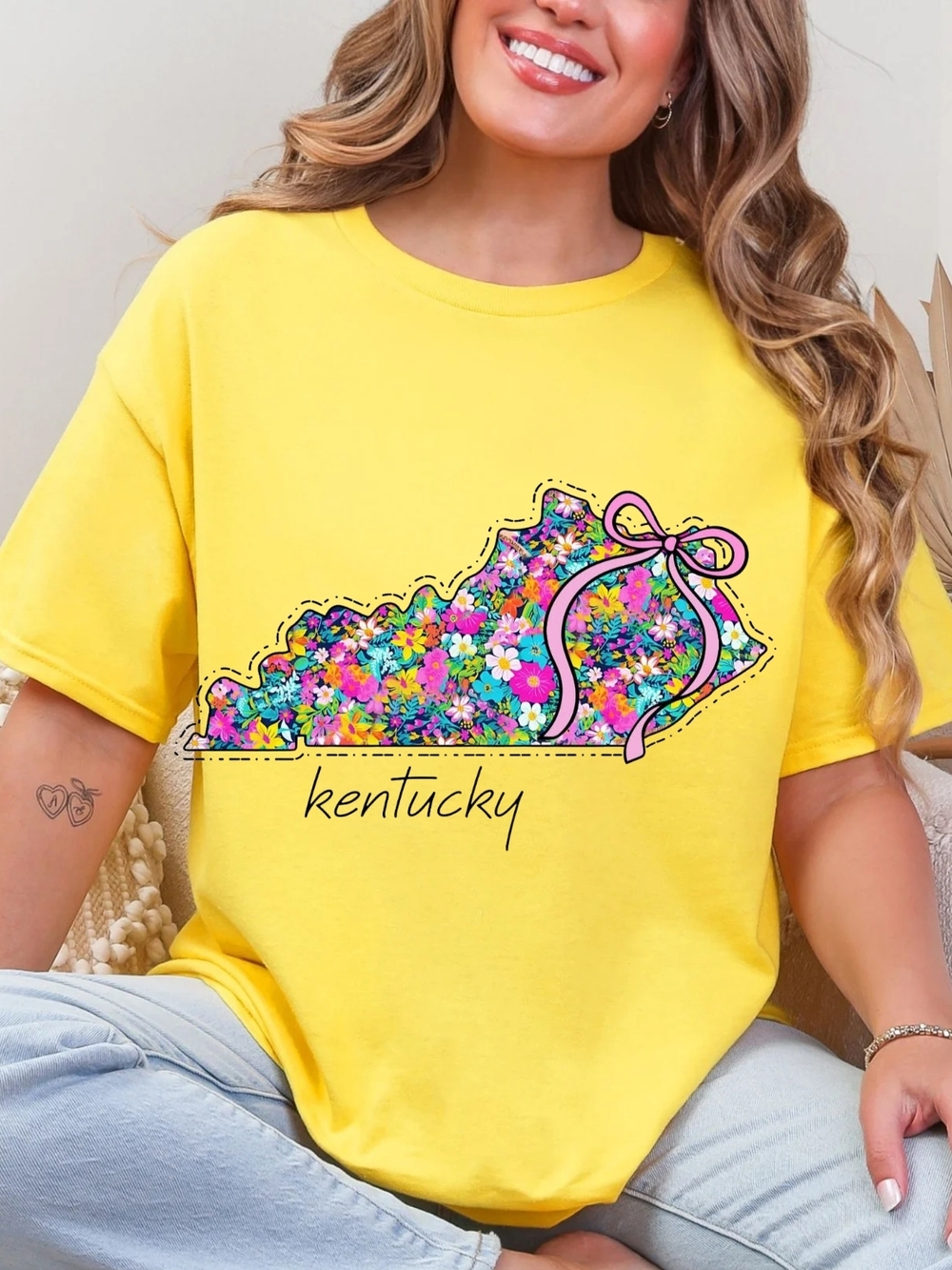 Gildan Yellow Kentucky Floral State Tee